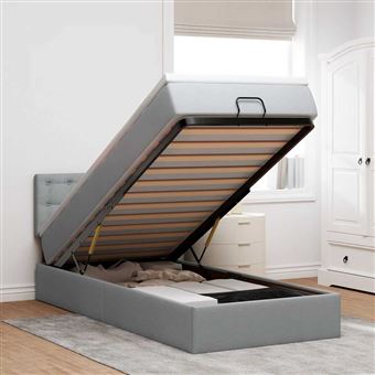 Estrutura de cama otomana com colchão vidaXL | 90x190 cm | tecido cinzento claro - 1