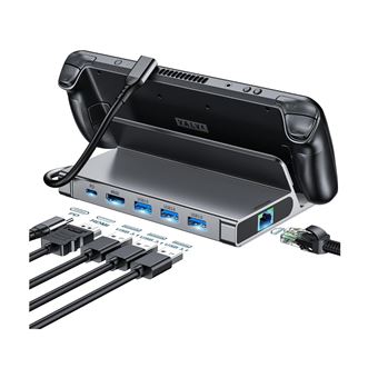 Suporte Steam Deck 6 em 1 Chronus com HDMI 4K 60Hz | Ethernet | 3 USB-A e Carregamento PD | Cinza - 1