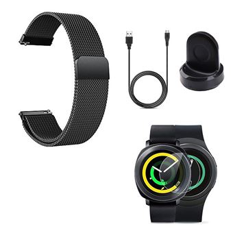 Kit Phonecare Pulseira Bracelete Milanese Loop Fecho Magnético + Carregador Usb Charger + Película Protectora Ecrã Vidro para Samsung Gear S3 Classic - Preto - 1