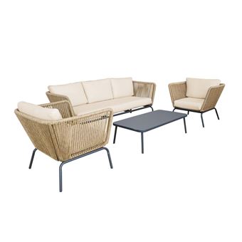 Conjunto de jardim baixo sweeek | resina trançada efeito | 5 lugares | Bege - 1