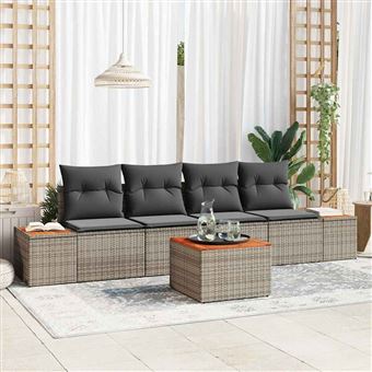 Conjunto de Sofá de Jardim vidaXL | 5 Peças | Cinzento Rattan Sintético - 1