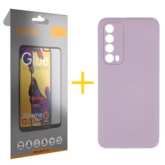 Pack 1 x Película de Vidro Temperado Full + Capa Accetel  Huawei P Smart 2021 Silicone Líquido Roxo - 1
