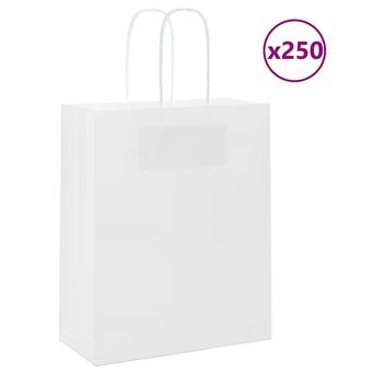 Sacos de Papel kraft vidaXL |  250 Unidades |  com alças branco 18x8x22 cm - 1