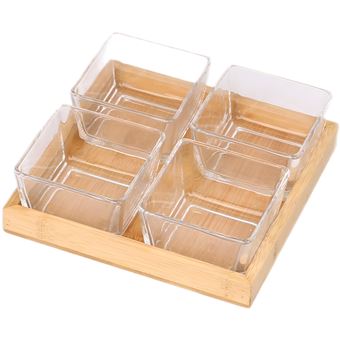 Conjunto 4 Tigelas Cheffinger Vidro com Base de Bambu Natural | Sólido e Prático | Transparente - 1