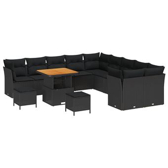 Conjunto de Sofá de Jardim vidaXL | 13 Peças | Preto vime PE - 1