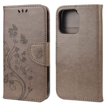 Capa PU + TPU flor e borboleta com Suporte Cinza para iPhone 13 mini 5.4'' - 1