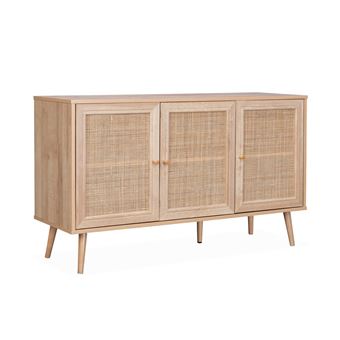 Aparador com efeito de madeira e cana sweeek | 3 portas | 120cm | natural - 1