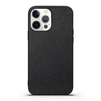 Capa e TPU + Couro Dourado Genuíno Textura de lichia, Preto à Prova de Choque para iPhone 13 Pro 6.1'' - 1