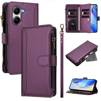 Capa FOXDOCK para Xiaomi POCO X7 Pro 5G | Pele Premium | 9 Compartimentos para Cartões | Alça de Pulso Amovível - Roxo - 1