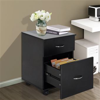 Cómoda com Rodas HOMCOM | Casa de Madeira | 2 Gavetas | Preto | 41x39x58cm - 1