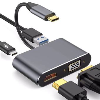 Hub USB-C 6 em 1 V-REEL com USB, HDMI, VGA - Para Trabalho e Apresentações | QT22 - 1