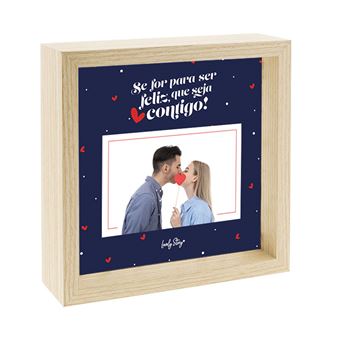 Moldura de Madeira Dupla Face Lovely Story | "Se For Para Ser Feliz..." | 23x23cm - 1