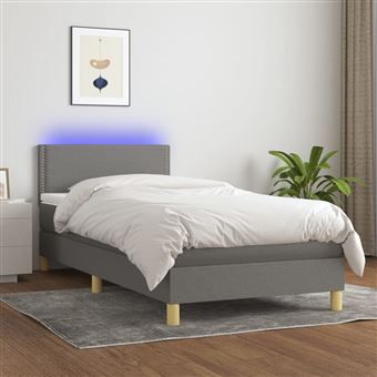 Cama box spring com colchão e LED vidaXL | 90x190 cm | tecido cinza-escuro - 1