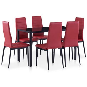 Conjunto de Jantar vidaXL 1 Mesa e 6 Cadeiras Vermelho Tinto - 1