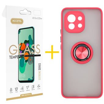 Pack Accetel 1 x Película de Vidro Temperado 2.5D + Capa para Xiaomi MI 11 Lite 5G Gel Bumper Ring - Vermelho - 1