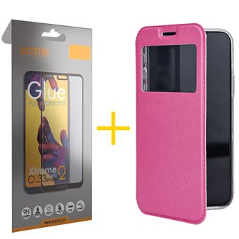 Pack 1 x Película de Vidro Temperado Full + Capa Accetel Apple iphone 11 Pro Max | Gandy Flip Cover - Rosa - 1