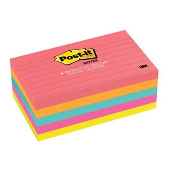 Bloco de Notas Autocolante Post-It 635-5AN | Azul, Laranja, Rosa, Amarelo - 1