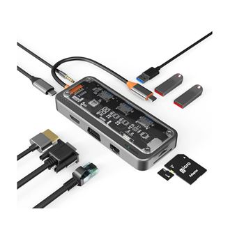 Estação de Acoplamento USB-C 10 em 1 Chronus com HDMI 4K | VGA | 3 USB | Ethernet | SD/TF | Áudio e PD 100W | Preto - 1