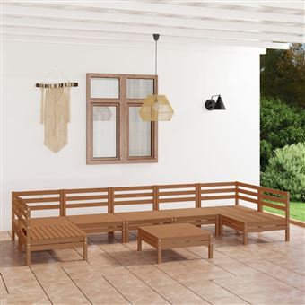 Conjunto lounge de jardim vidaXL | 8 Peças | Pinho maciço castanho mel - 1