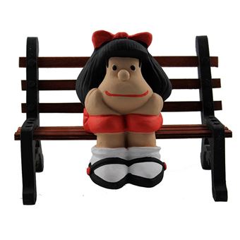 Figura Artesanal de Resina Dobles Mafalda Sentada num Banco | 10 cm - 1