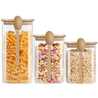 Lote 3 Potes de Armazenamento Cheffinger | Vidro com Tampa de Cortiça | Hermética | Transparente - 1