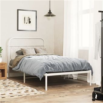 Estrutura de cama em metal vidaXL com cabeceira | 107x203 cm | branco - 1