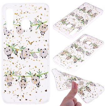Capa TPU padrão impresso incrustado com glitter pandas para Samsung Galaxy A50