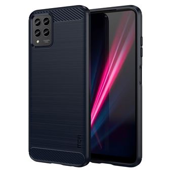 Capa e TPU MOFI superfície escovada, dropproof, textura de fibra de carbono para T-Mobile Revvl 6 Pro 5G - azul - 1