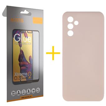 Pack 1 x Película de Vidro Temperado Full + Capa Accetel para Samsung Galaxy A26 5G | Silicone Líquido | Rosa-Creme - 1