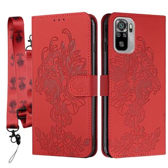 Capa PU + TPU padrão de flor de tigre, fecho Magnético com Suporte e Cordão Vermelho para Xiaomi Redmi Note 10 4G/Note 10S - 1