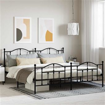 Estrutura de cama com cabeceira e Pés vidaXL | 200x200 cm | metal preto - 1