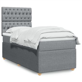 Cama com molas/colchão vidaXL | 90x200 cm | tecido cinza-claro - 1