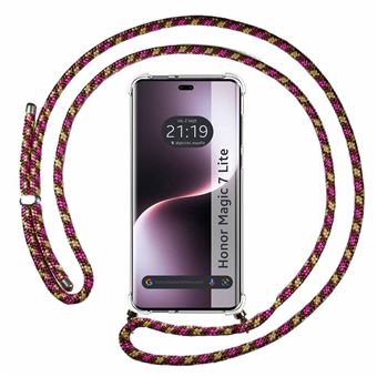 Capa TUMUNDOSMARTPHONE transparente para Honor Magic 7 Lite 5G com cordão rosa/dourado - 1