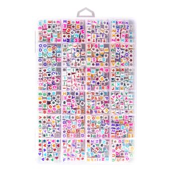 Kit de Bijuteria Avizar com Contas Quadradas Brancas com Letras Multicoloridas - 1