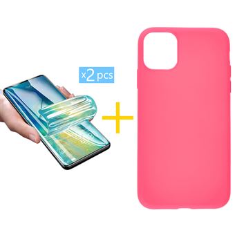 Pack 2 x Película de Hidrogel + Capa skyhe Apple iphone 11 Pro Max | Silicone Liso - Rosa - 1