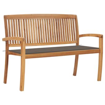 Banco de Jardim vidaXL empilhável com almofadão 128,5 cm teca maciça - 1