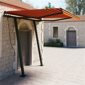 Toldo retrátil automático com postes vidaXL | 3x2,5 m | laranja e castanho - 1