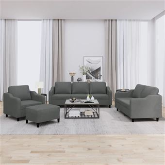 Conjunto de sofás com almofadas vidaXL | 4 peças | tecido cinzento-escuro - 1