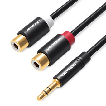 Cabo de Áudio Vention Jack 3.5mm Stereo Macho para 2 RCA Fêmea | 0.3 m - Preto Metalizado - 1