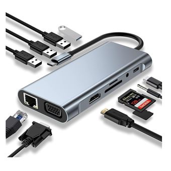 Adaptador USB-C 11 em 1 Chronus com HDMI 4K | VGA | Ethernet | USB 3.0 | SD/TF | PD Tipo-C e Áudio | Cinza - 1