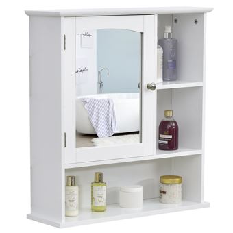 Espelho de parede para casa de banho com 3 prateleiras Branco