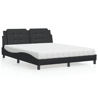 Cama com colchão vidaXL | 160x200 cm | couro artificial preto - 1