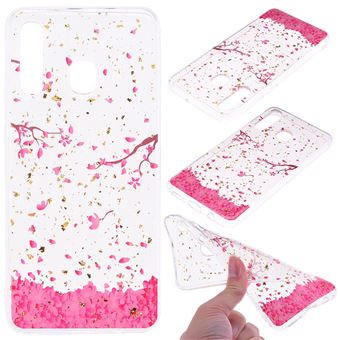 Capa TPU padrão impresso incrustado com glitter flores caindo para Samsung Galaxy A50