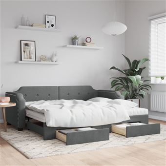 Sofá-cama com Gavetão e Gavetas vidaXL | 90x200 cm | tecido cinzento-escuro - 1