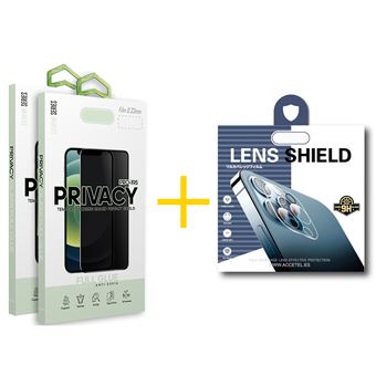 Pack 2 x Película de Vidro Temperado Anti-Spy + Película de Câmara Traseira skyhe de Vidro Temperado para Apple iPhone 12  | Moldura em Preto - 1