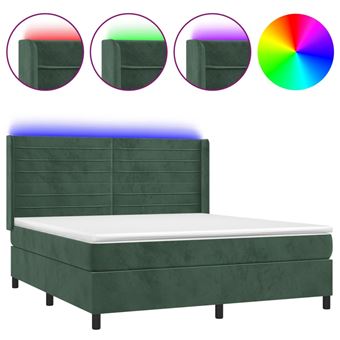 Cama box spring com colchão e luzes LED vidaXL | 180x200 cm | veludo verde-escuro - 1