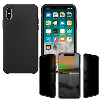 Kit Película de vidro anti-spy + Capa Silicone Liquido Phonecare para Iphone XR Preto