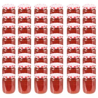 Frascos de Vidro vidaXL com Tampas Brancas e Vermelhas 48 pcs 230 ml - 1