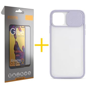 Pack 1 x Película de Vidro Temperado Full + Capa Accetel Apple iphone 11 Pro | Gel Proteção Câmara - Lilás - 1