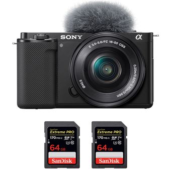 Máquina Fotográfica Sony ZV-E10 + 16-50mm preto + 2 SanDisk 64GB Extreme PRO UHS-I SDXC 170 MB/s + PDF 15 técnicas para melhorar as suas fotografias - 1